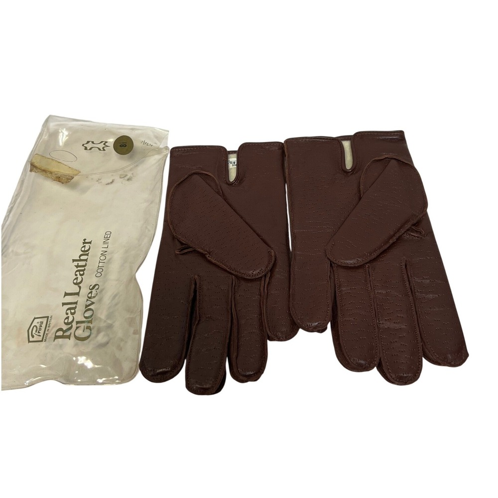 Vintage Prova Mens Brown Leather Gloves Made in Britain Size 8.5 Cotton Lined